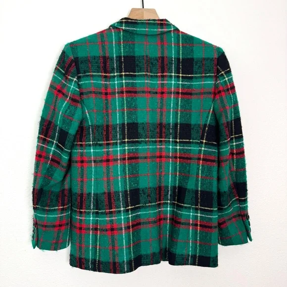 VTG Pendleton Wool Tartan Plaid Blazer Green Red Size 4 Petite - Picture 6 of 8